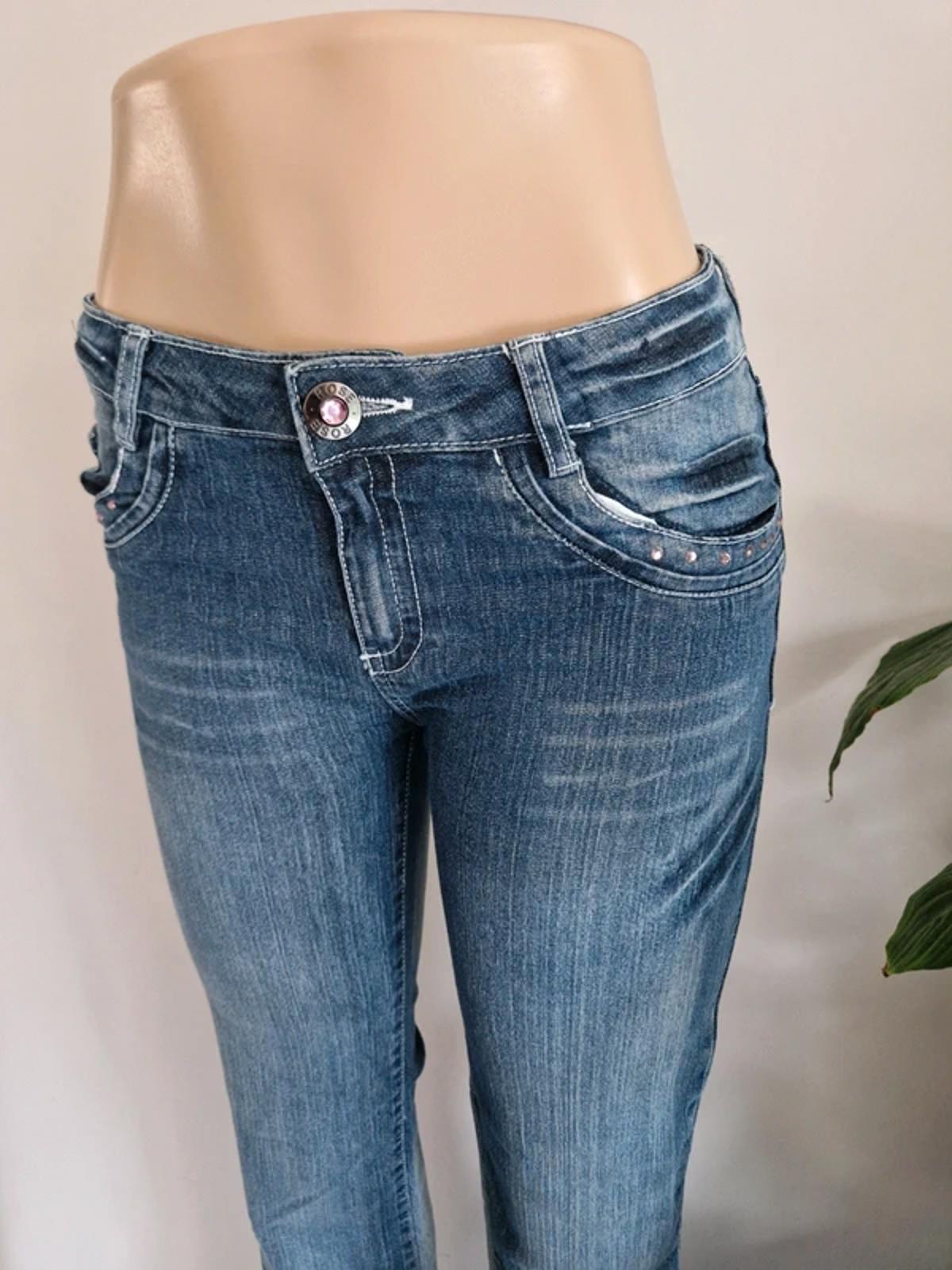 Y2K "Kikstar" Mid Rise Bootcut Petite Pink Detail Festival Grunge Denim UK 10