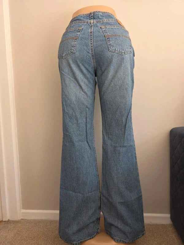 Express Mid Rise Hipster Flared Vintage Y2K Jeans UK Size 10/12 Tall