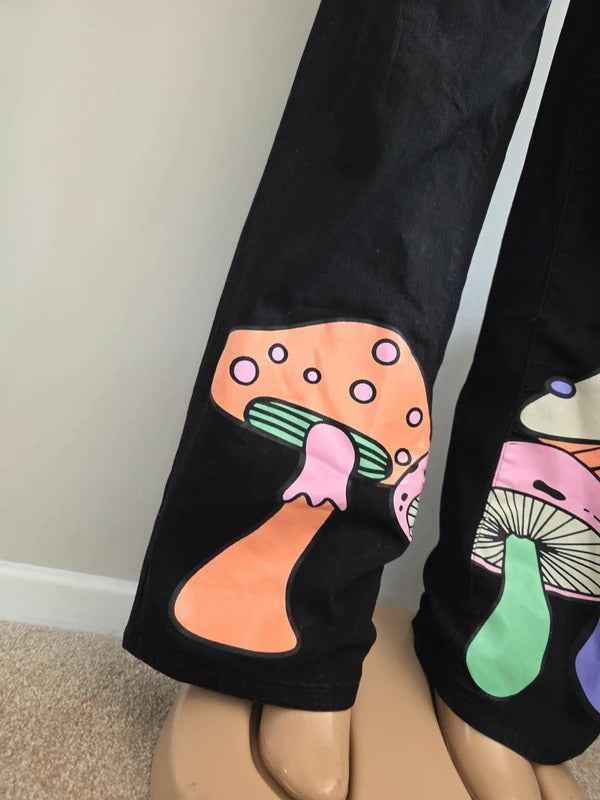 Machine Wide Leg Black Printed Jeans UK Size 8 Tall