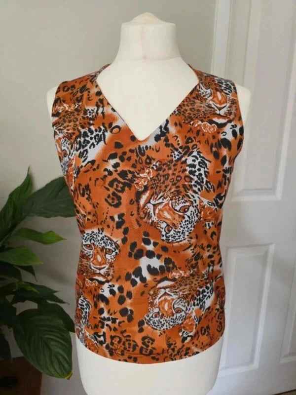 Saix Woman Leopard Print Shimmer Stretch Top UK Size 10