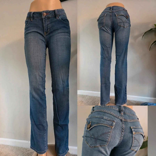 Vintage Y2K Worn Low Rise Straight Jeans UK Size 8 Tall