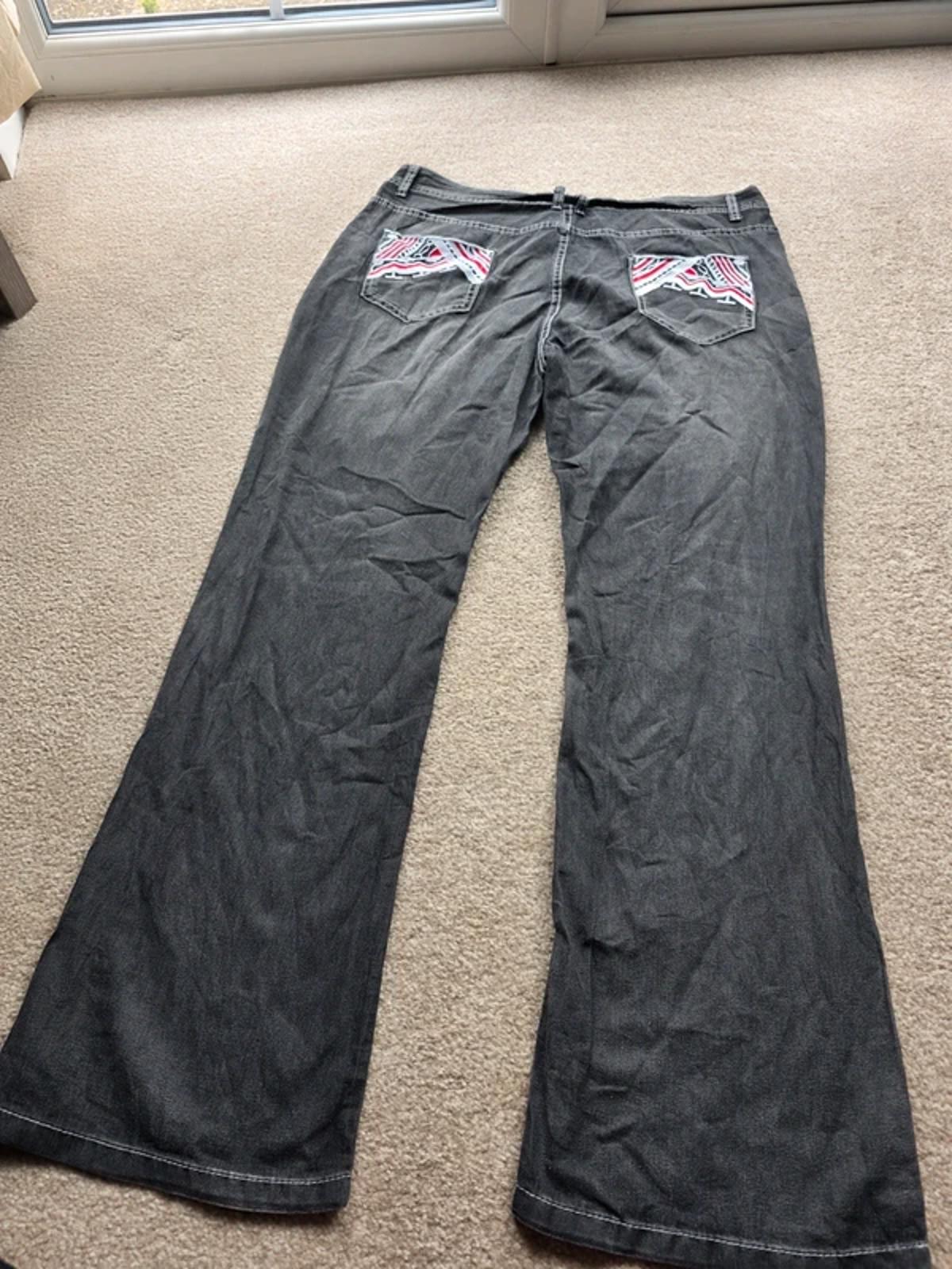 Vintage Y2K Low Rise Bootcut Jeggings Dark Grey UK Size 16 Petite