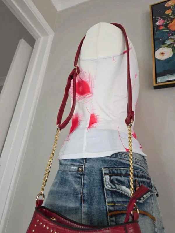 Vintage Y2K Burgundy Studded Shoulder Bag Crossbody Bag