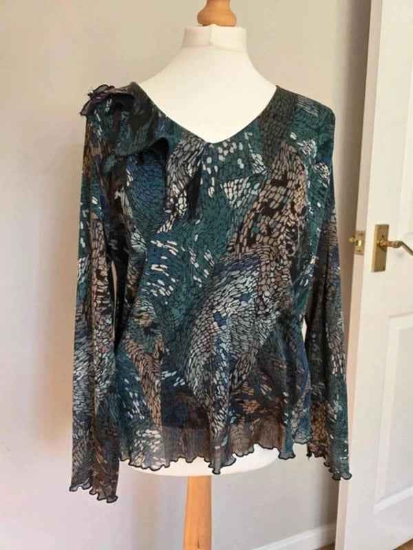 Vintage Y2K Made in Italy Mesh Ruffle Blouse UK Size 12/14