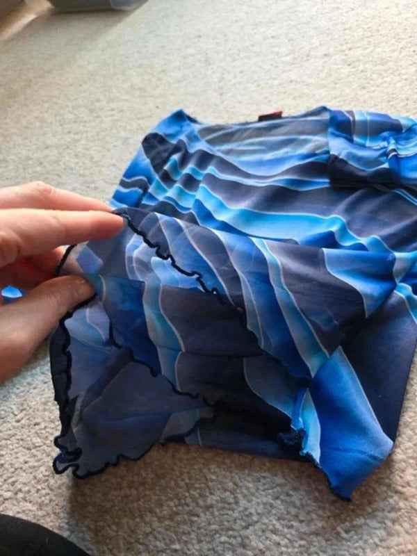 Vintage Y2K Blue Sheer Mesh Flare Sleeve Top UK Size 6/8