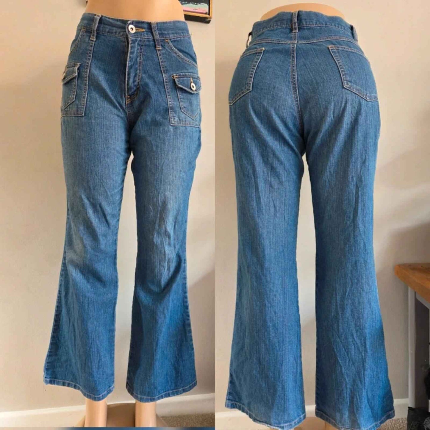 Vintage Y2K Mid Rise Flared Jeans UK Size 8 Petite