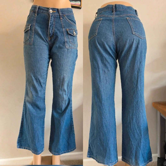 Vintage Y2K Mid Rise Flared Jeans UK Size 8 Petite