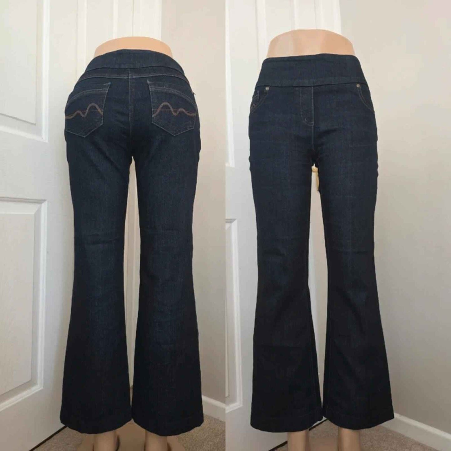 Contrast Mid Rise Relaxed Bootcut Jeans UK Size 8 Petite