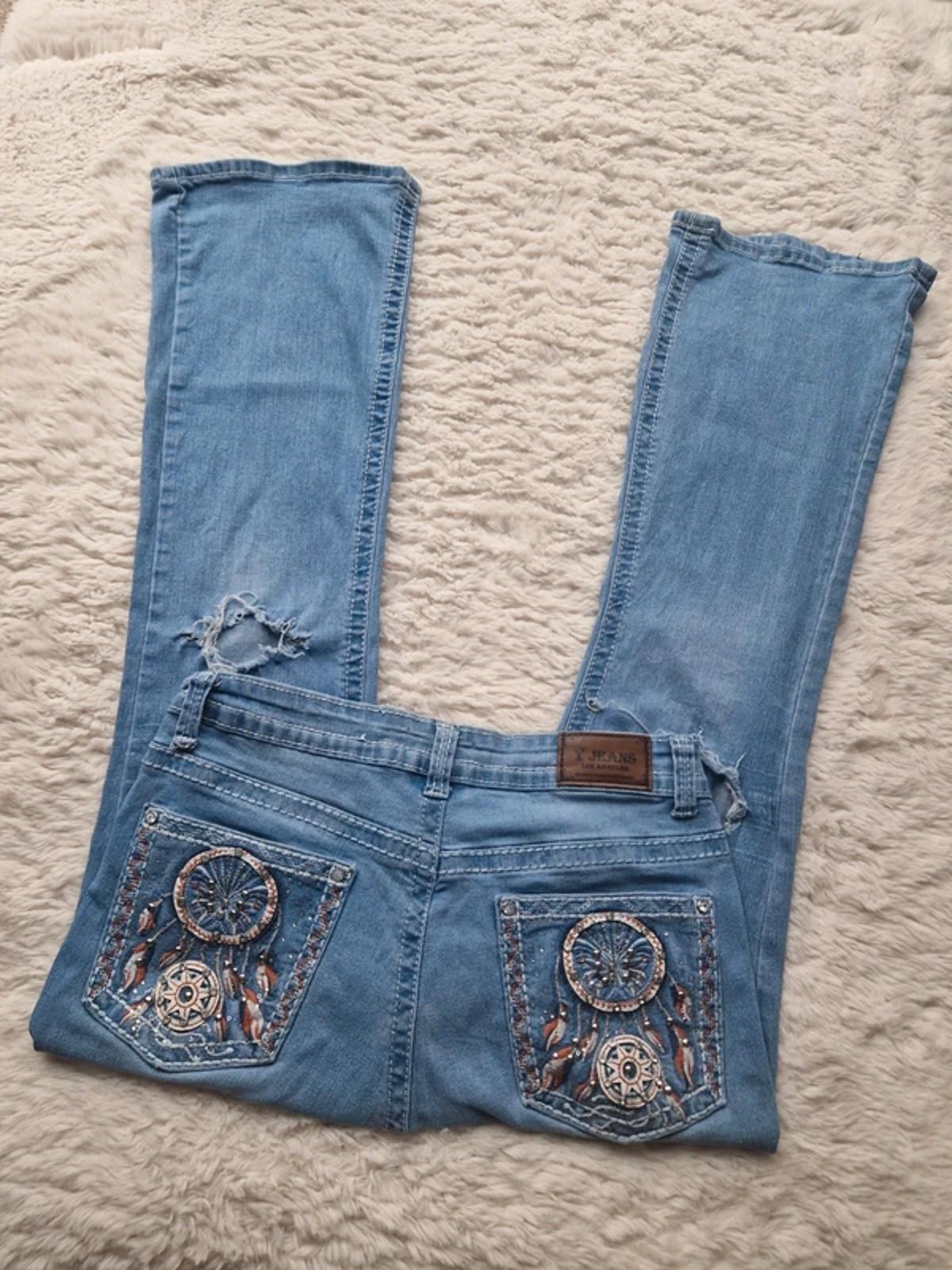 Y2K "Y Jeans" High Rise Flared Bootcut Distressed Festival Grunge Denim UK 12 Petite