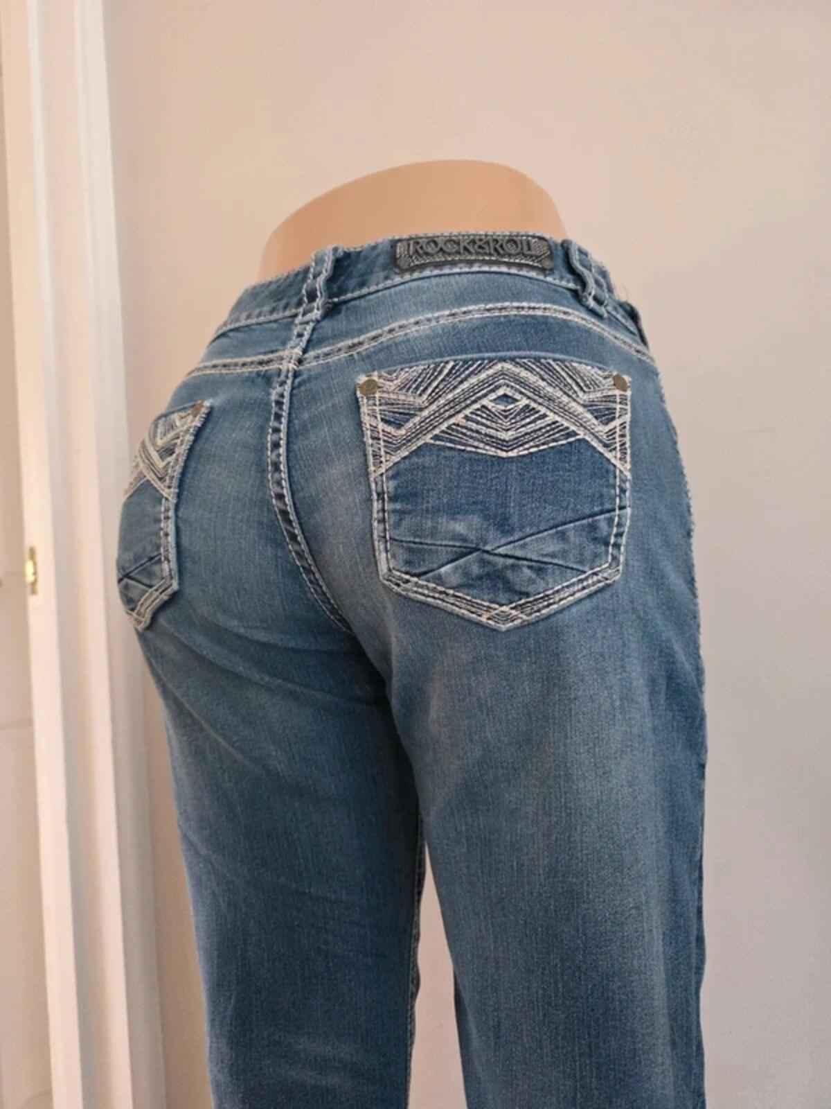 Rock & Roll Mid Rise Baby Bootcut Vintage Y2K Jeans UK Size 8 Tall
