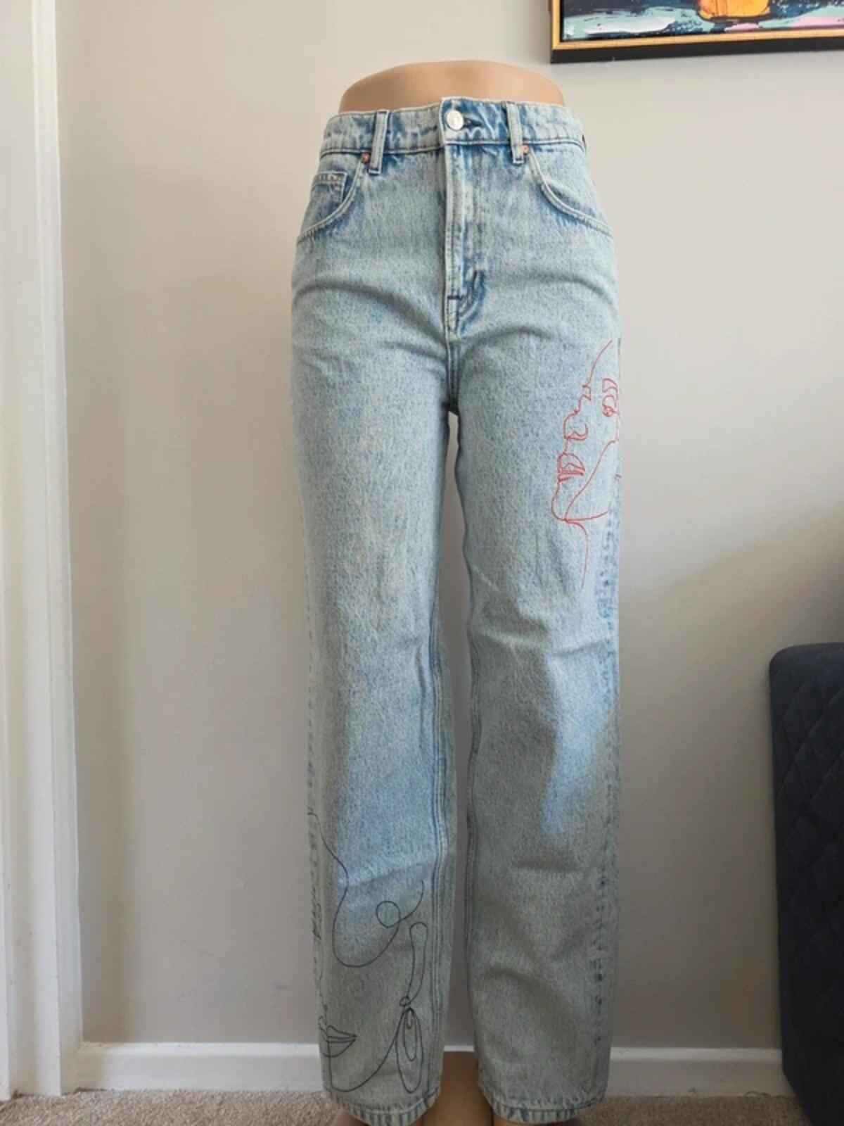 MNG High Rise Baggy Graphic Vintage Y2K Jeans UK Size 8