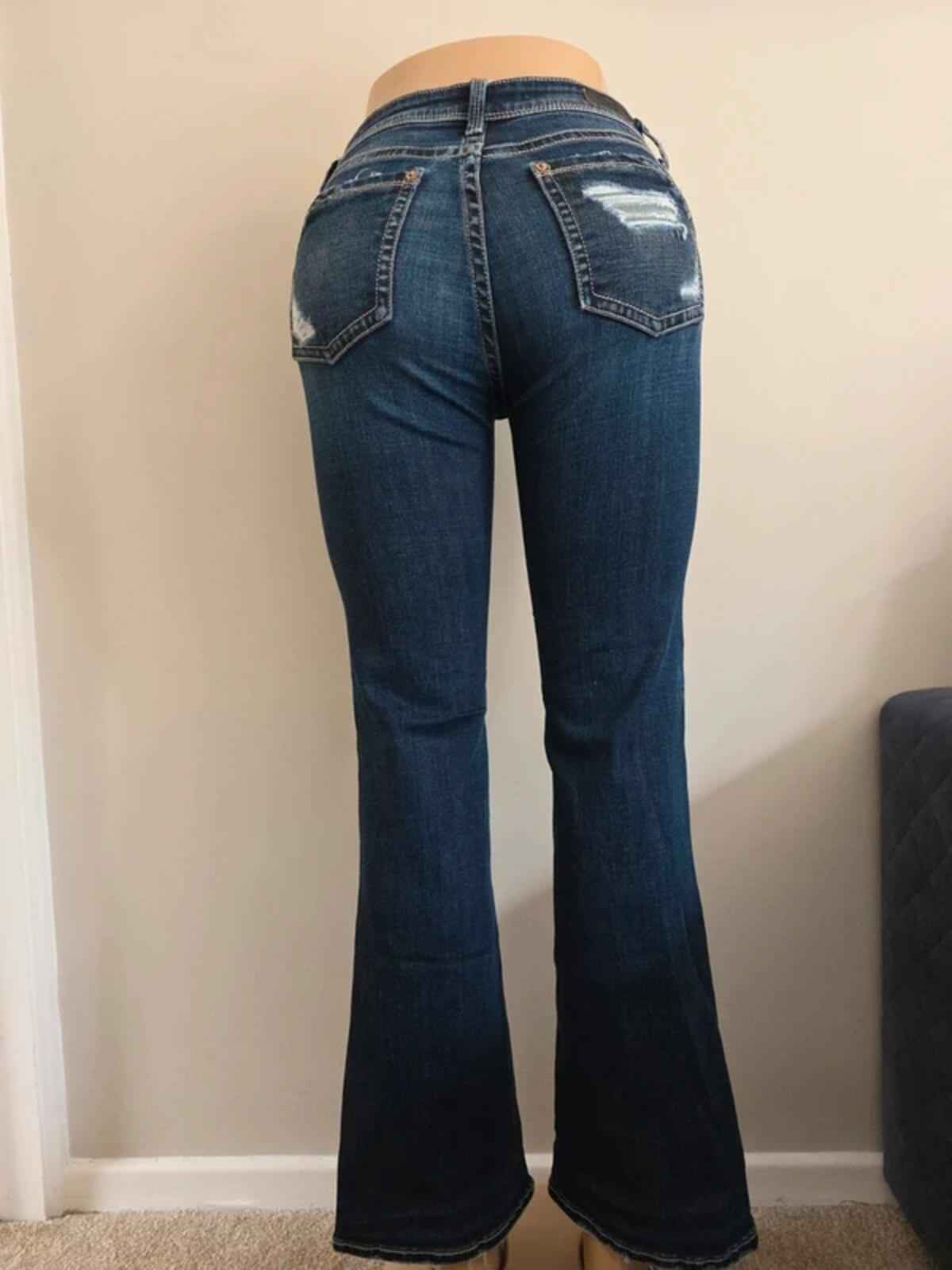 Vintage Y2K Buckle Black Mid Rise Bootcut Jeans UK Size 6/8 Petite