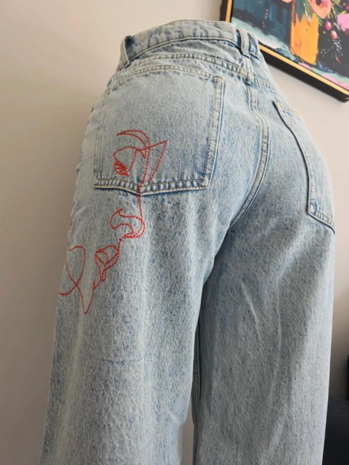 MNG High Rise Baggy Graphic Vintage Y2K Jeans UK Size 8