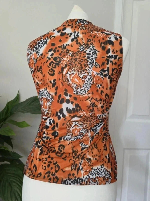Saix Woman Leopard Print Shimmer Stretch Top UK Size 10