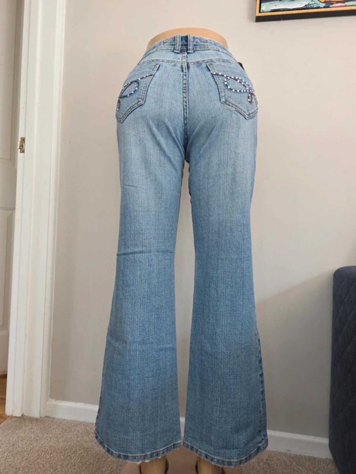 X-Mail Mid Rise Wide Leg Bootcut Vintage Y2K Jeans UK Size 10/12 Petite
