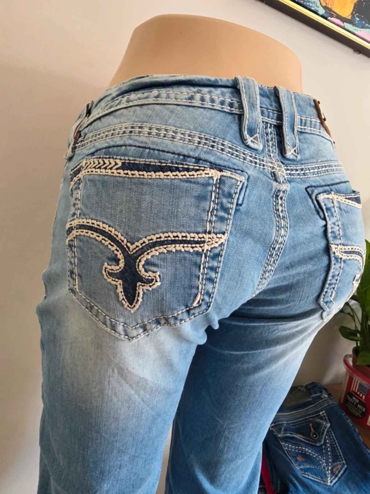 Vintage Y2K Rock Revival Low Rise Bootcut Jeans UK Size 10/12 Tall