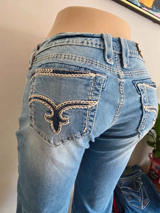Vintage Y2K Rock Revival Low Rise Bootcut Jeans UK Size 10/12 Tall