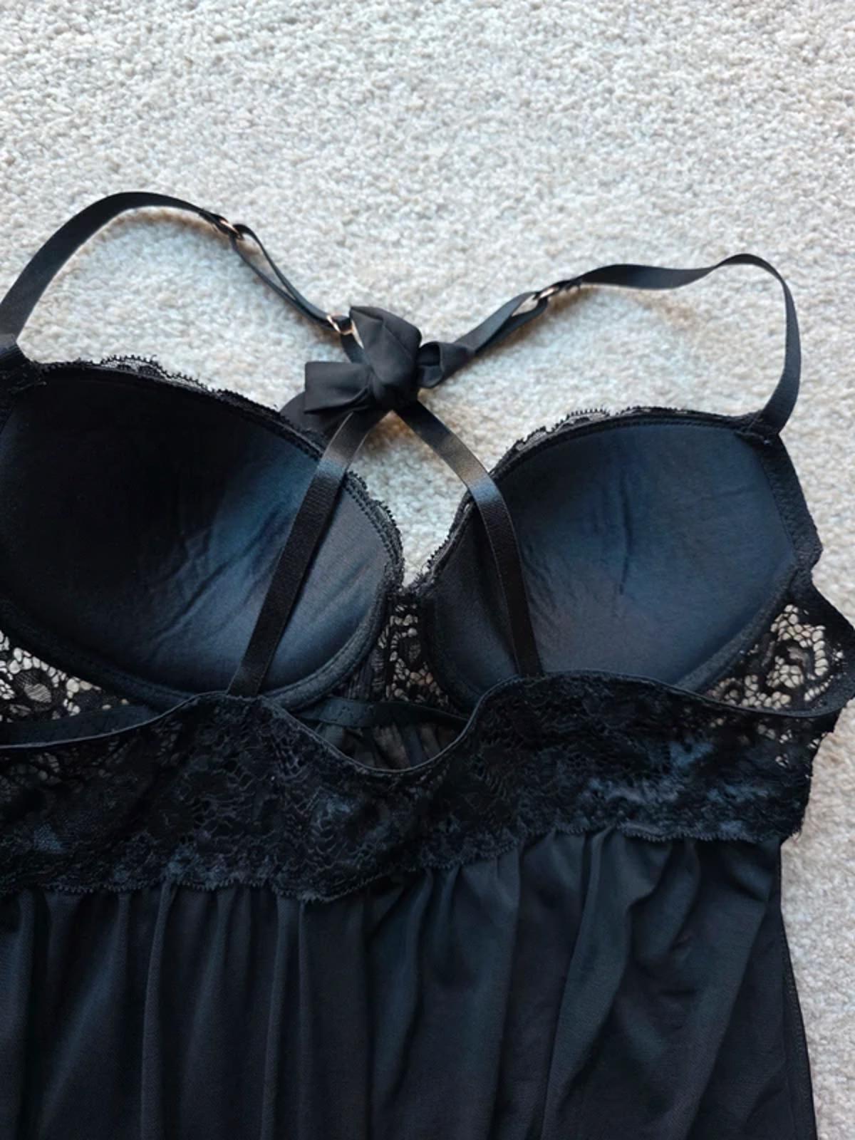 Vintage Y2K Black Lace Satin Babydoll Slip Dress Low Rise UK Size 8