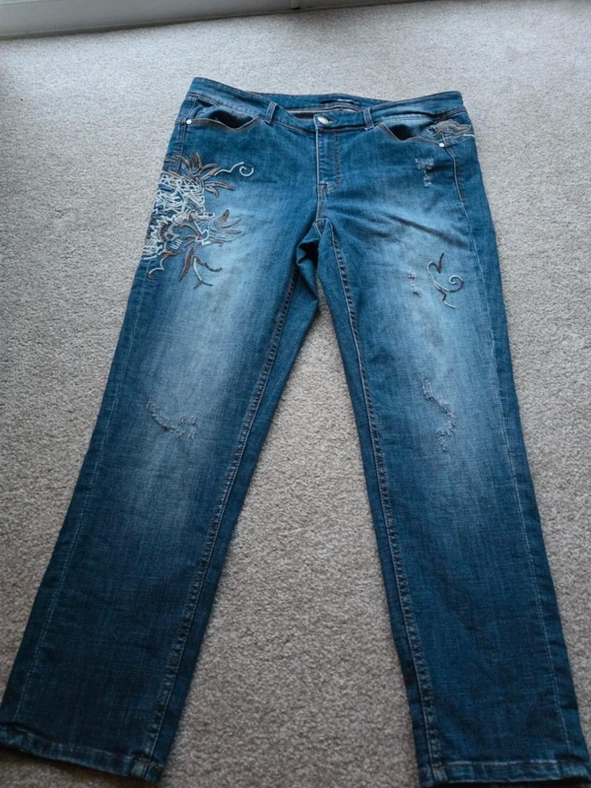 Vintage Y2K Denim 24/7 High Rise Skinny Embroidered Jeans UK Size 20 Petite