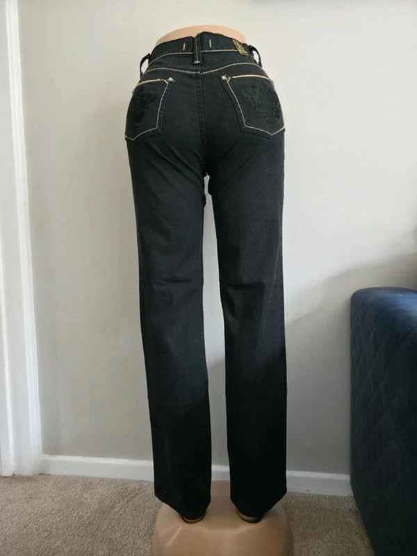 New Caro Vintage Y2K Mid Rise Straight Leg Black Jeans UK Size 8