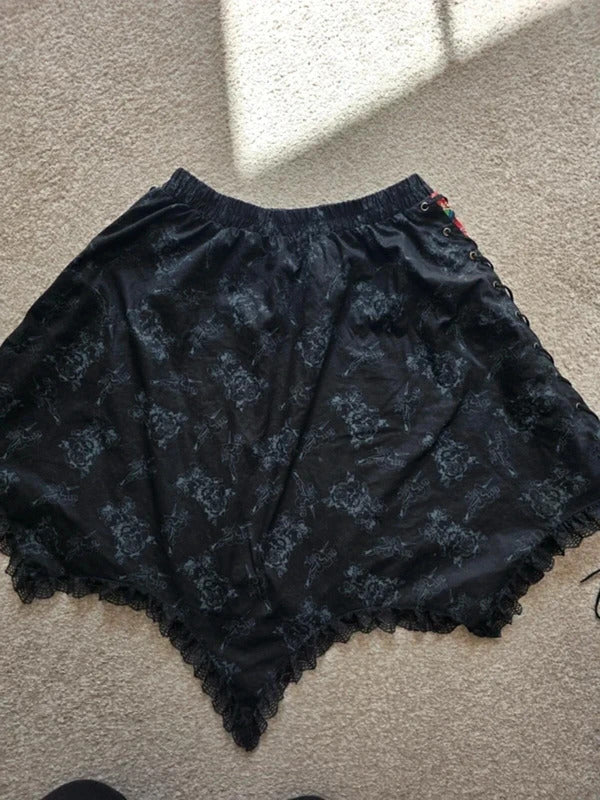 Vintage Y2K Punk Emo Goth Lace Up Handkerchief Skirt UK Size 6–12