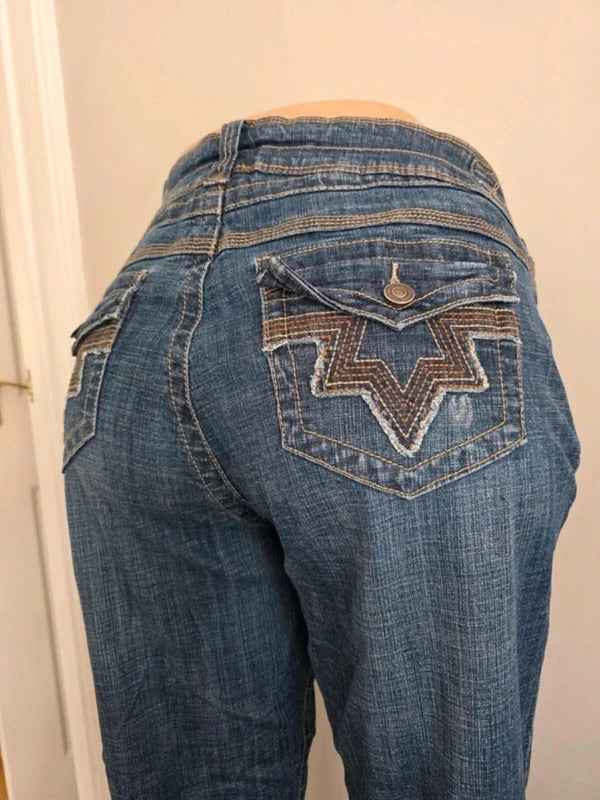 Hydraulic Vintage Y2K Mid Rise Flared Capri Convertible Jeans UK Size 18 Petite