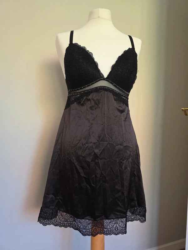 Vintage Y2K Lace Satin Babydoll Nightie UK Size 8
