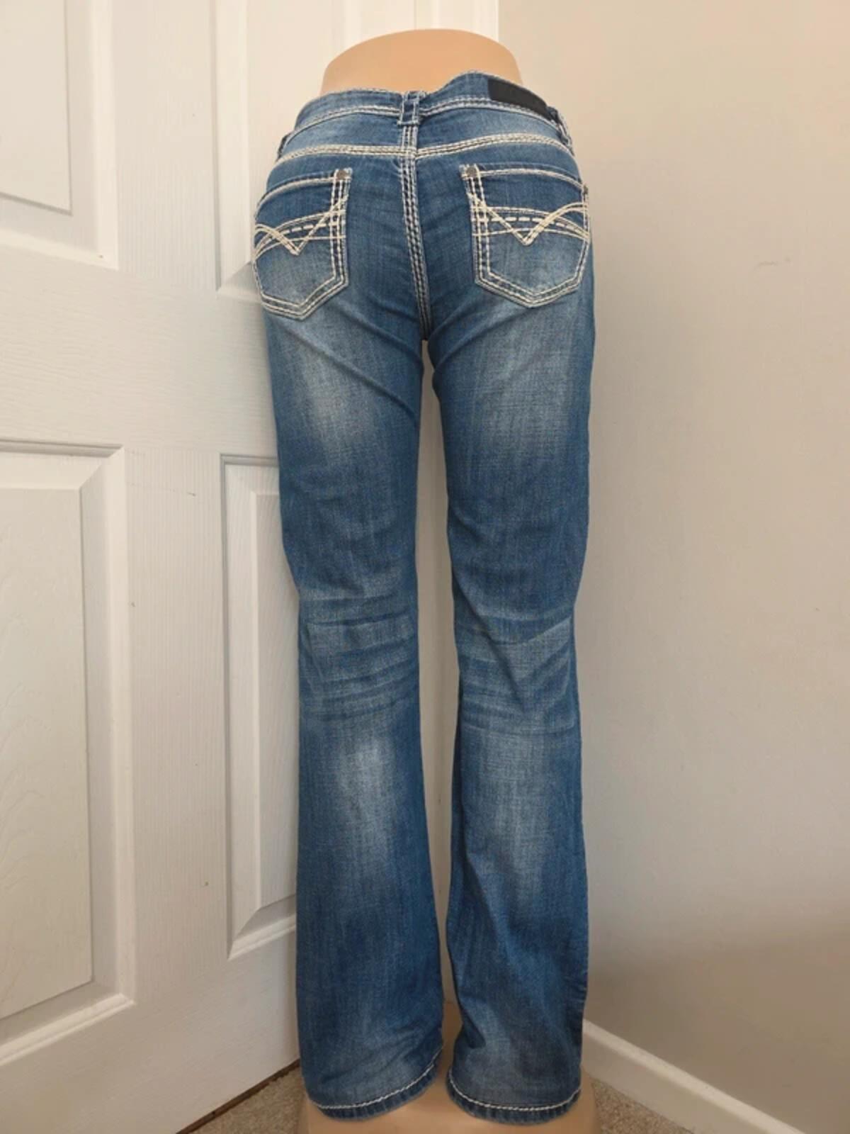 Rock & Roll Cowgirl Low Rise Bootcut Vintage Y2K Jeans UK Size 8 Tall