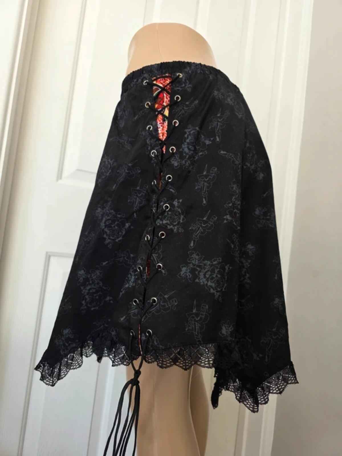 Vintage Y2K Punk Emo Goth Lace Up Handkerchief Skirt UK Size 6–12
