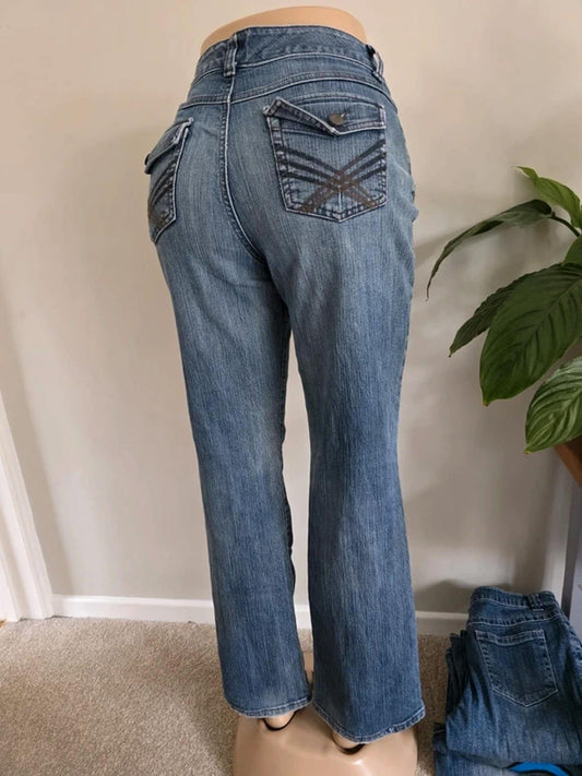 Vintage Y2K Anne Klein Mid Rise Bootcut Jeans Classic Blue Wash Denim UK 14