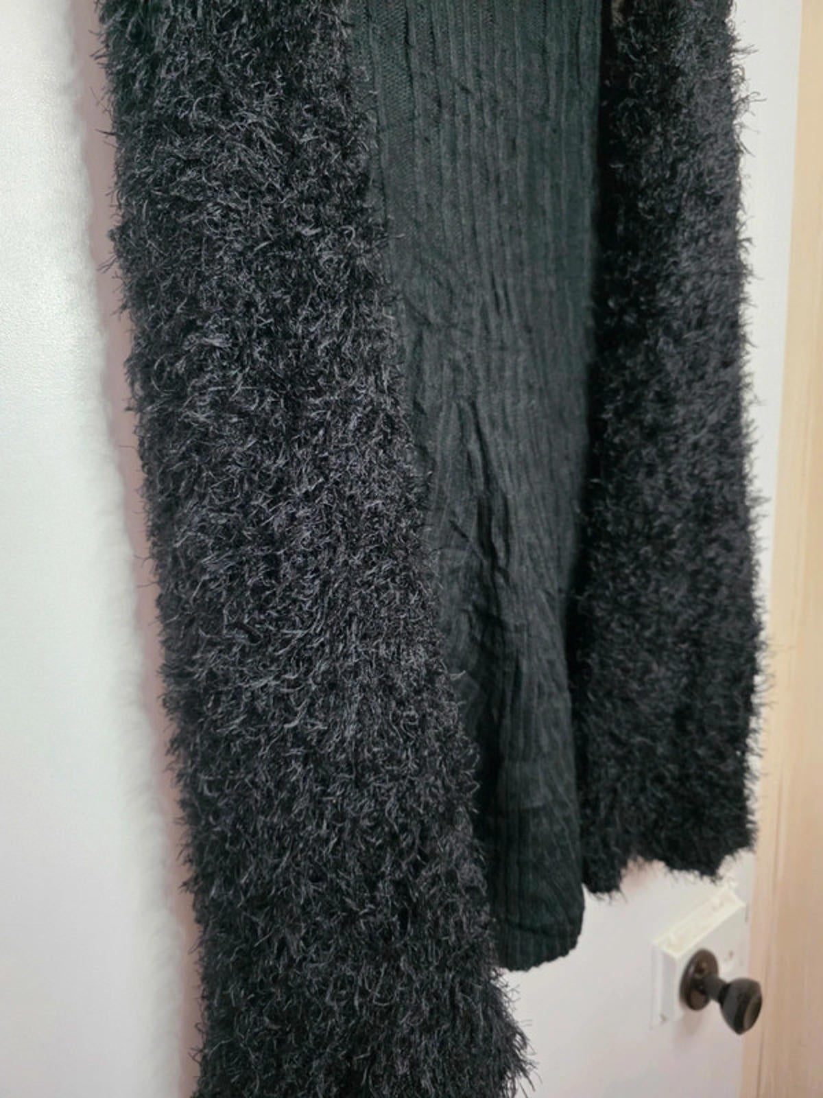 Vintage Y2K Energe Black Fuzzy Open Front Longline Cardigan UK size 12/14