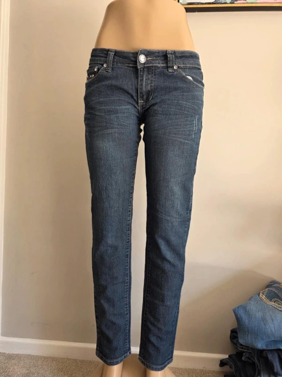 Vintage Y2K BB Couture Ultra Low Rise Skinny Bling Jeans UK Size 12