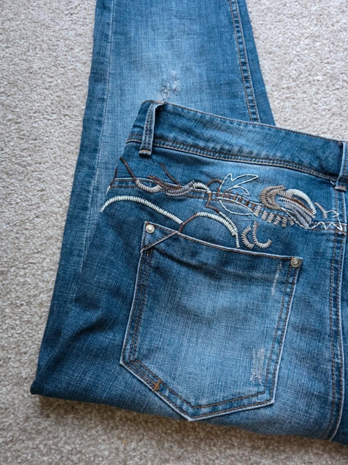 Vintage Y2K Denim 24/7 High Rise Skinny Embroidered Jeans UK Size 20 Petite