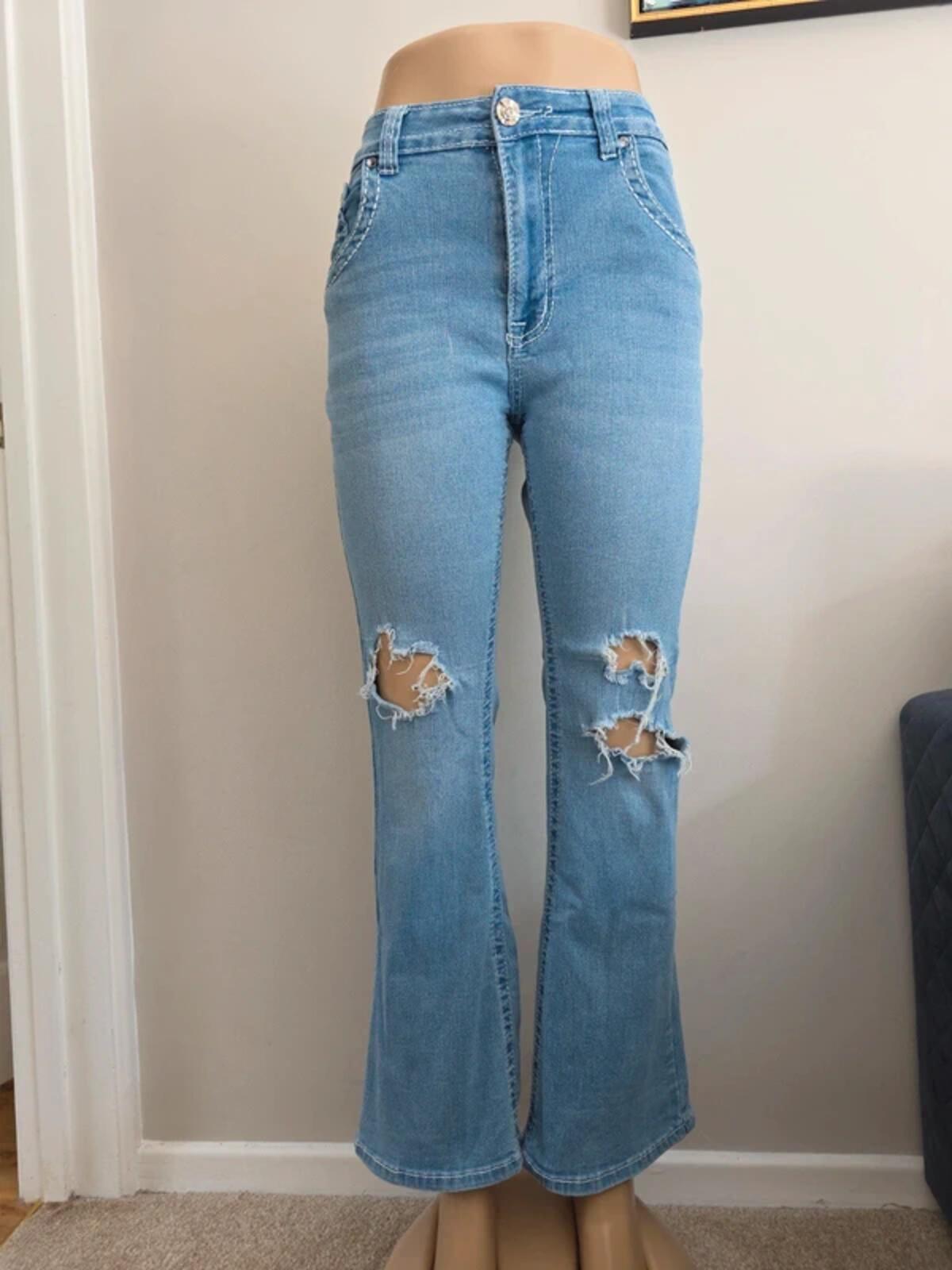 Y Jeans High Rise Distressed Flared Vintage Y2K Jeans UK Size 12 Petite