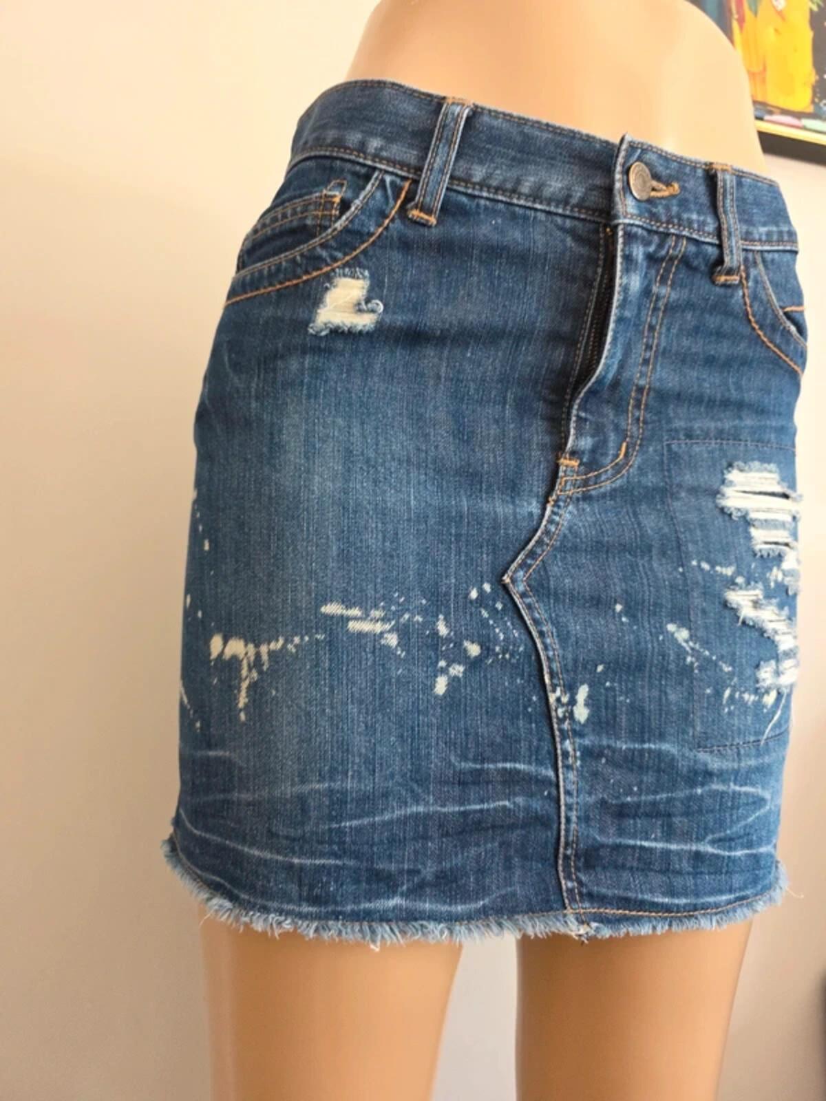Osmosis Vintage Y2K Distressed Denim Mini Skirt UK Size 8