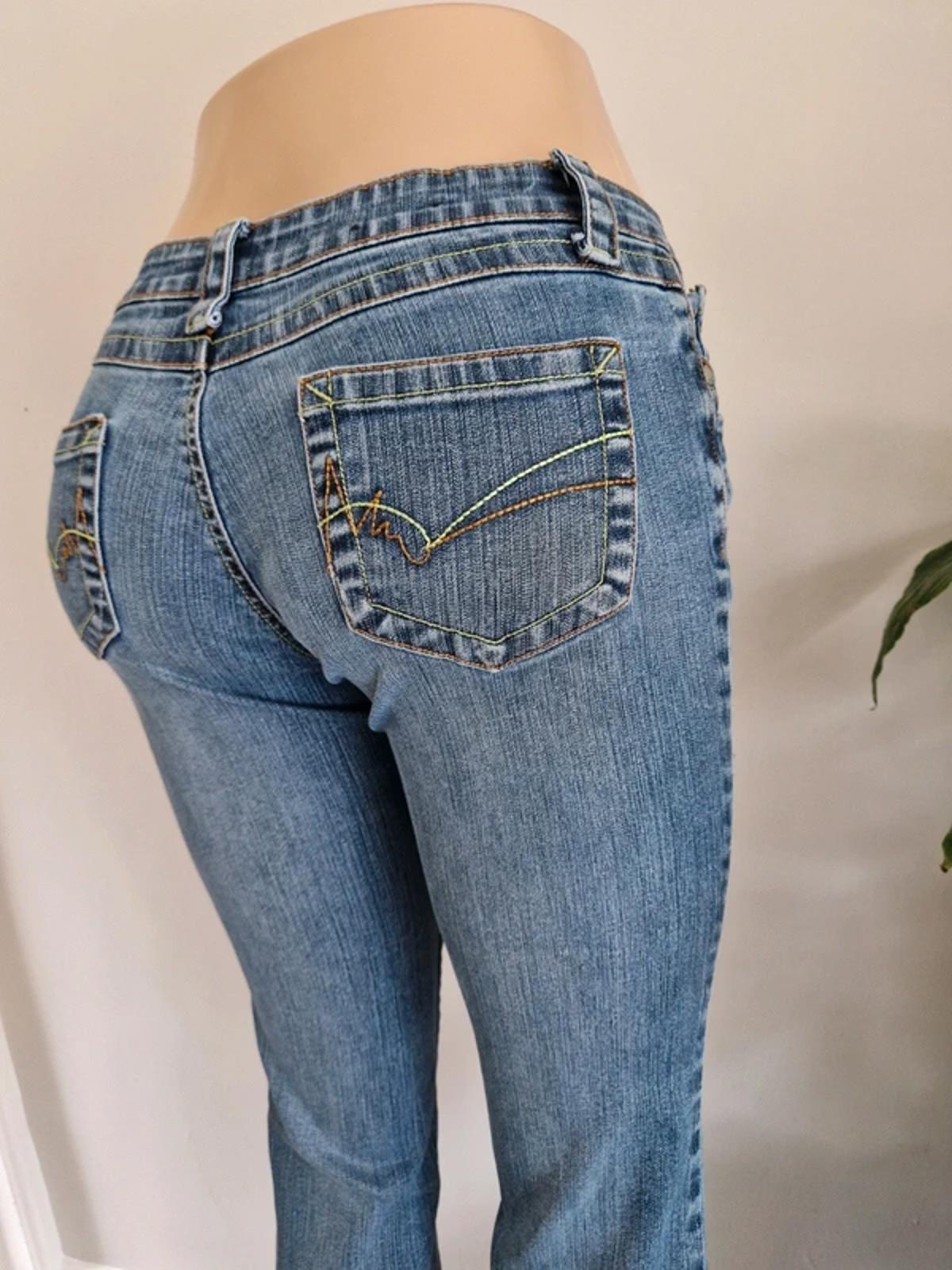Y2K "Younique Jeans" Ultra Low Rise Bootcut Indie Grunge Festival Denim UK 8 Petite