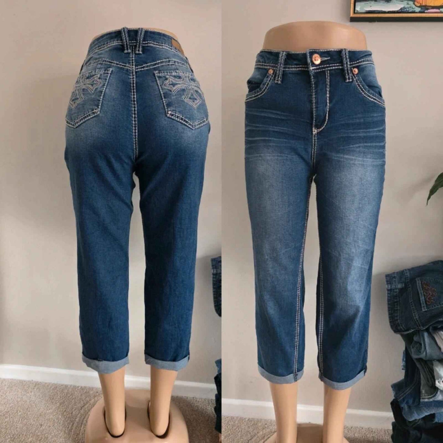 Vintage Y2K Royalty Mid Rise Cropped Jeans UK Size 12/14