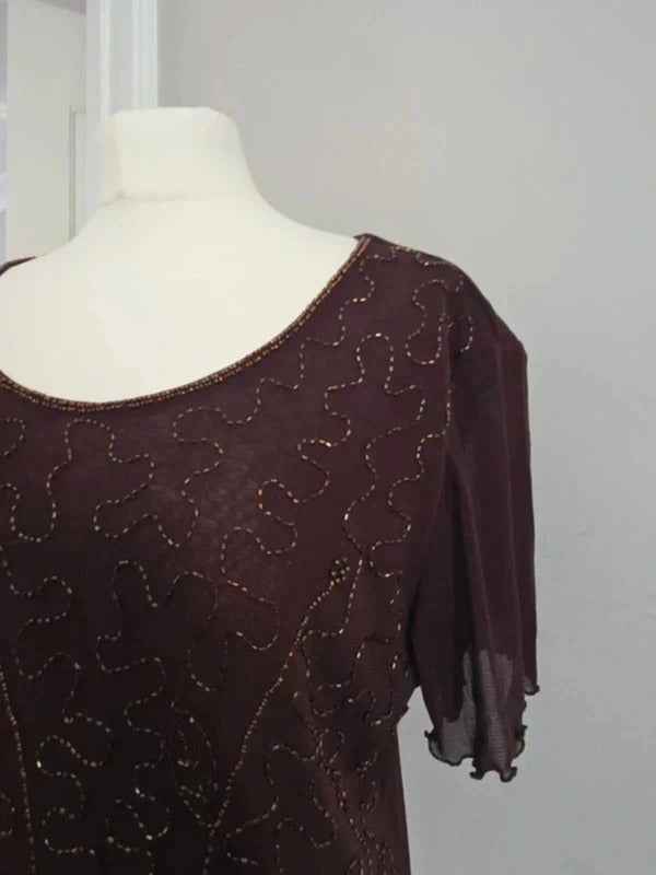 Erika Dance Vintage Y2K Beaded Mesh Top UK Size 16