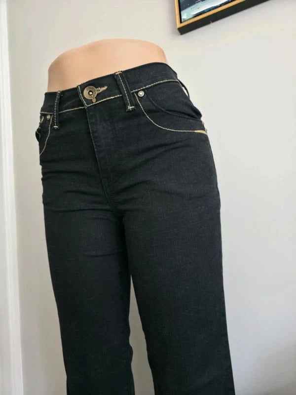 New Caro Vintage Y2K Mid Rise Straight Leg Black Jeans UK Size 8