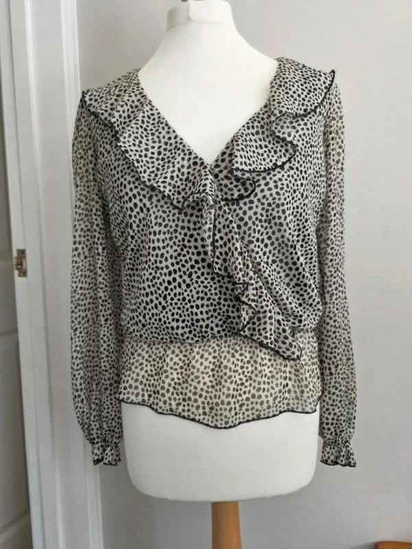 Vintage Y2K Sheer Polka Dot Ruffle Blouse Made in Italy UK Size 4/6