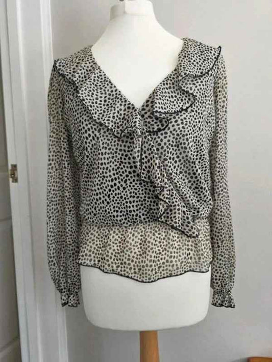 Vintage Y2K Sheer Polka Dot Ruffle Blouse Made in Italy UK Size 4/6