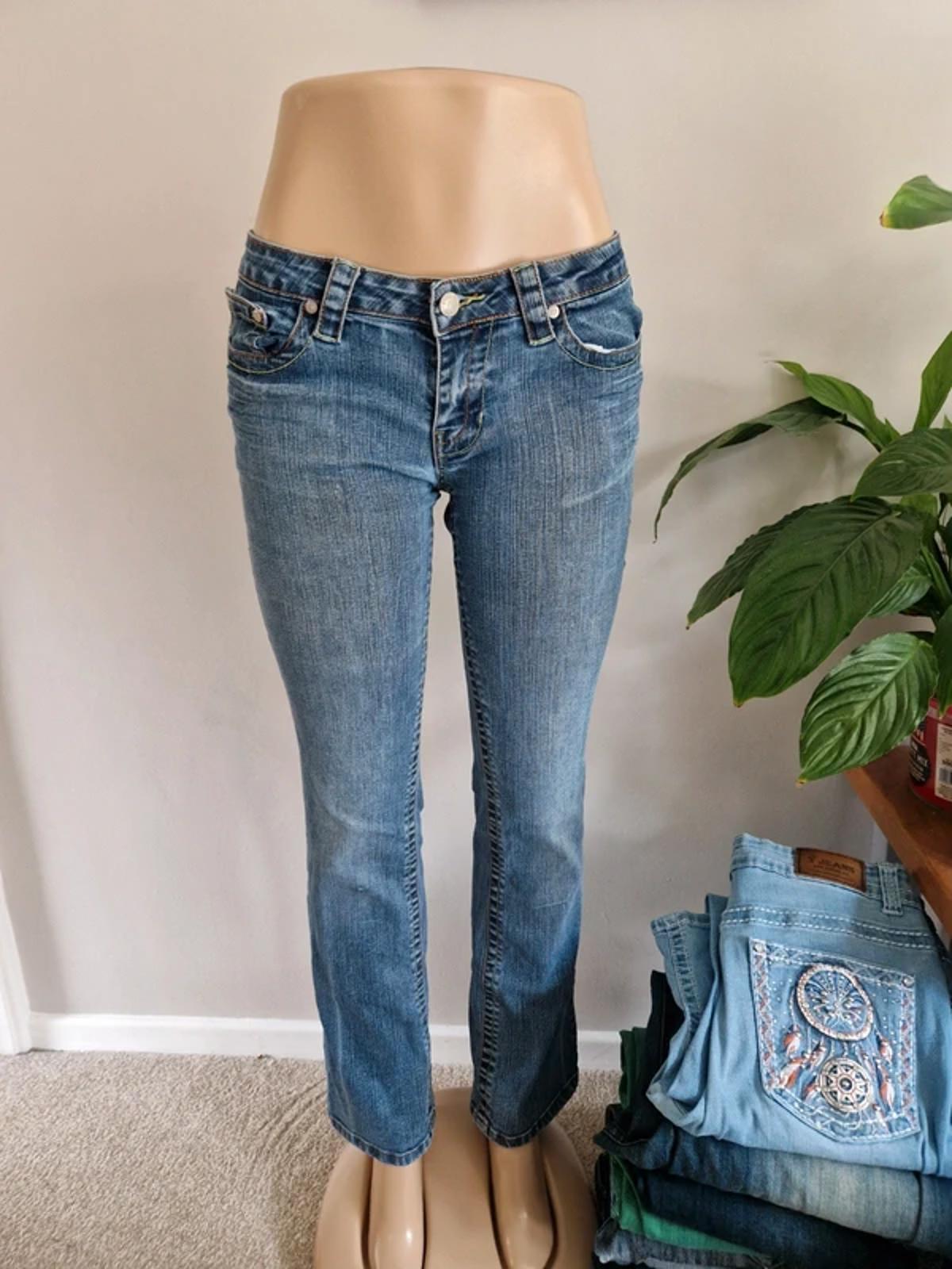 Y2K "Younique Jeans" Ultra Low Rise Bootcut Indie Grunge Festival Denim UK 8 Petite