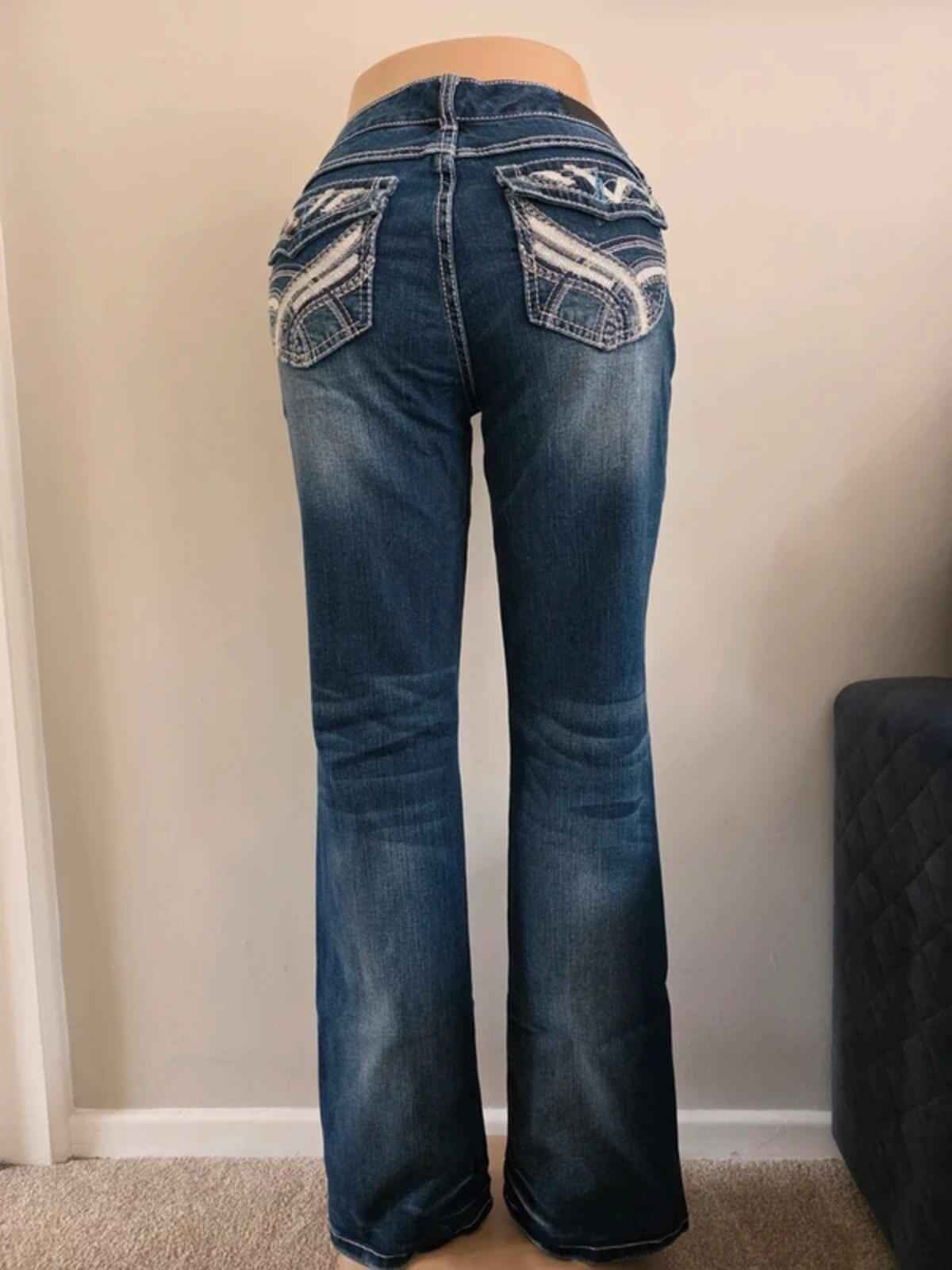 Vintage Y2K Twenty One Black Mid Rise Bootcut Distressed Jeans UK Size 14