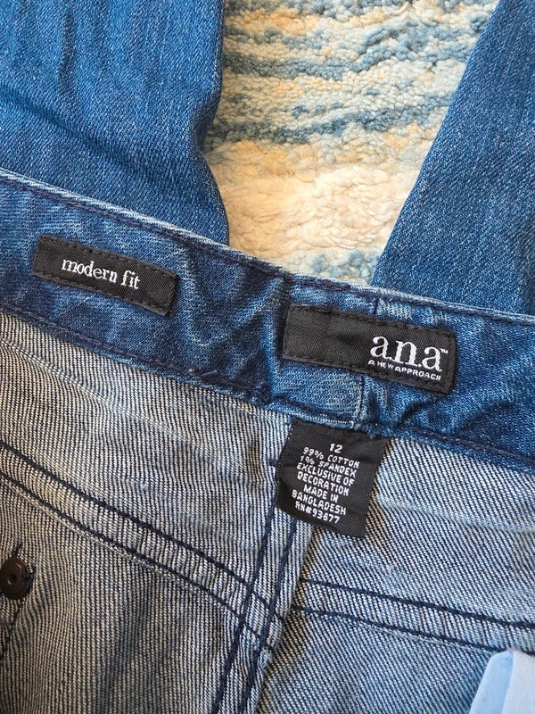 ANA Modern Fit Mid Rise Loose Straight Vintage Y2K Jeans UK Size 14 Tall