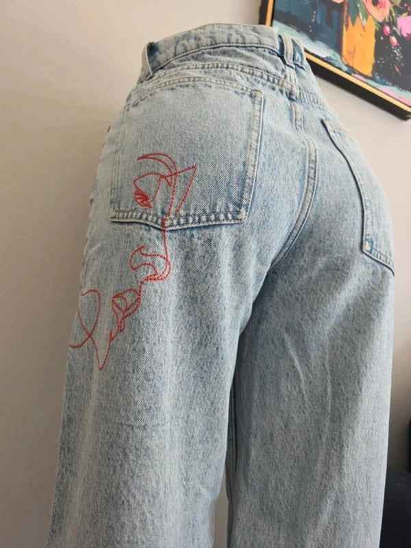 MNG High Rise Baggy Graphic Vintage Y2K Jeans UK Size 8