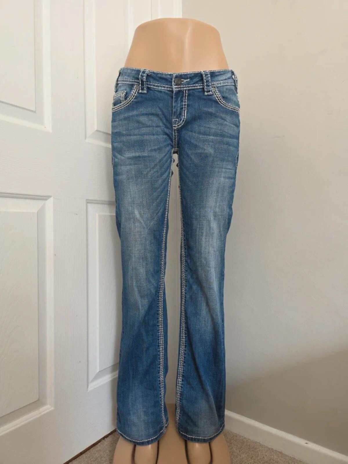 Rock & Roll Cowgirl Low Rise Bootcut Vintage Y2K Jeans UK Size 8 Tall