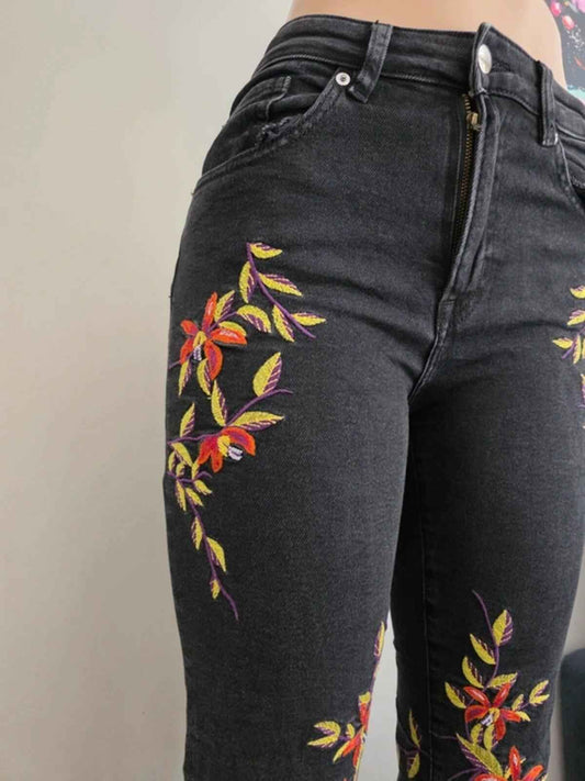 H&M Vintage Y2K High Rise Embroidered Jeans UK Size 6 Petite