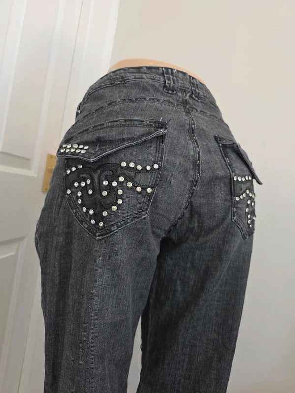 Jeans De Fleur High Rise Skinny Vintage Y2K Embellished Jeans UK Size 16
