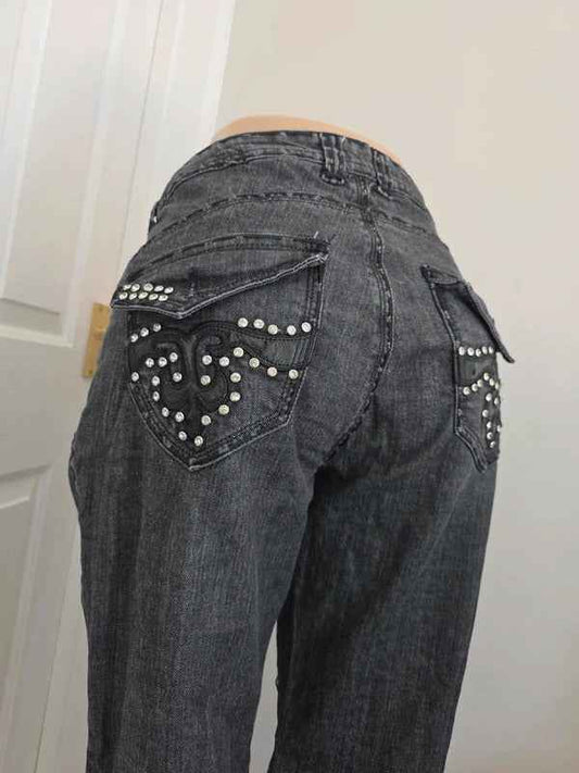 Jeans De Fleur High Rise Skinny Vintage Y2K Embellished Jeans UK Size 16