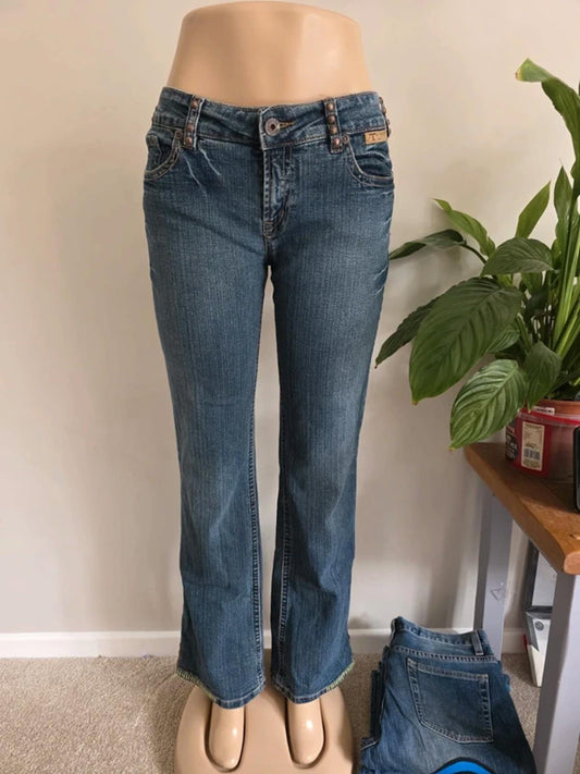 Vintage Y2K Cowgirl Tuff Co Gypsy Mid Rise Bootcut Jeans Western Stitch Detail UK 12